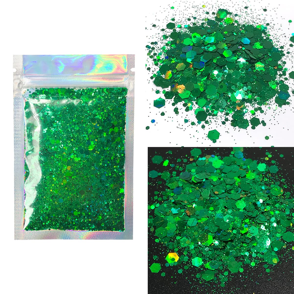 Green Face & Body Glitter - Chunky Glitter - Uses Include: Holidays, Cheerleading, Festival, Rave, Hair, Makeup, Face, Body, Nails, Resin, Arts Beauty & Personal Care Electric Bliss Beauty