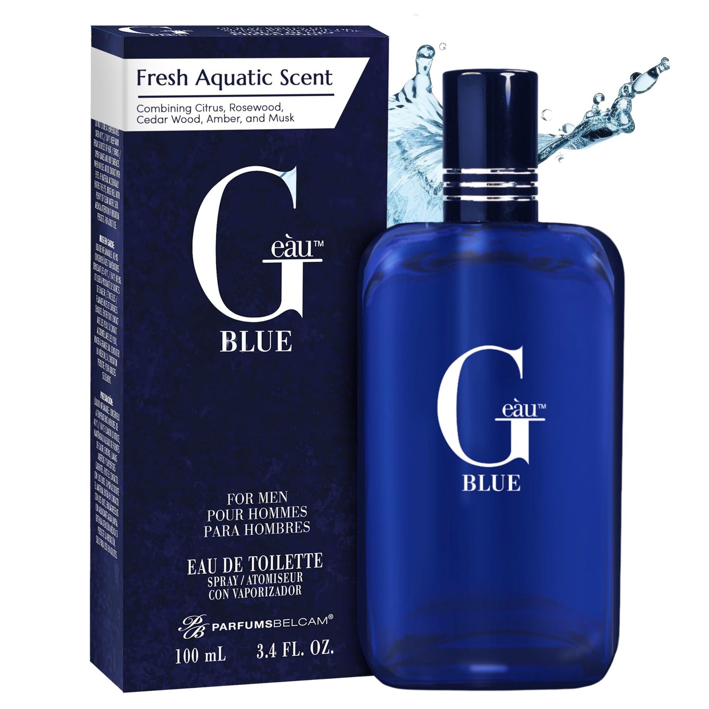 PB ParfumsBelcam G Eau Blue Eau de Toilette Spray - Men’s Cologne, Long-Lasting Summer Fragrance for Men and Teen Boys, Perfume para Hombre - 3.4 Fl Beauty & Personal Care PB ParfumsBelcam