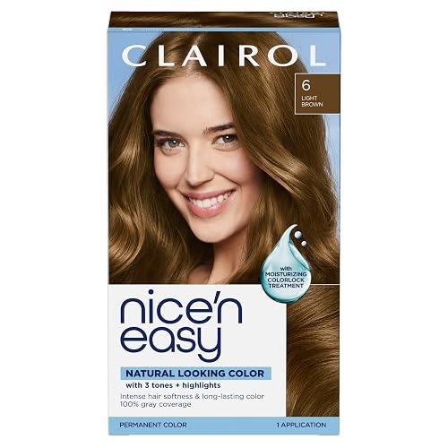 Clairol Nice'n Easy Permanent Hair Dye, 6 Light Brown | 100% Gray Coverage | Long?Lasting, Natural?Looking Color & Shine | Pack of 1 Beauty & Personal Care Clairol