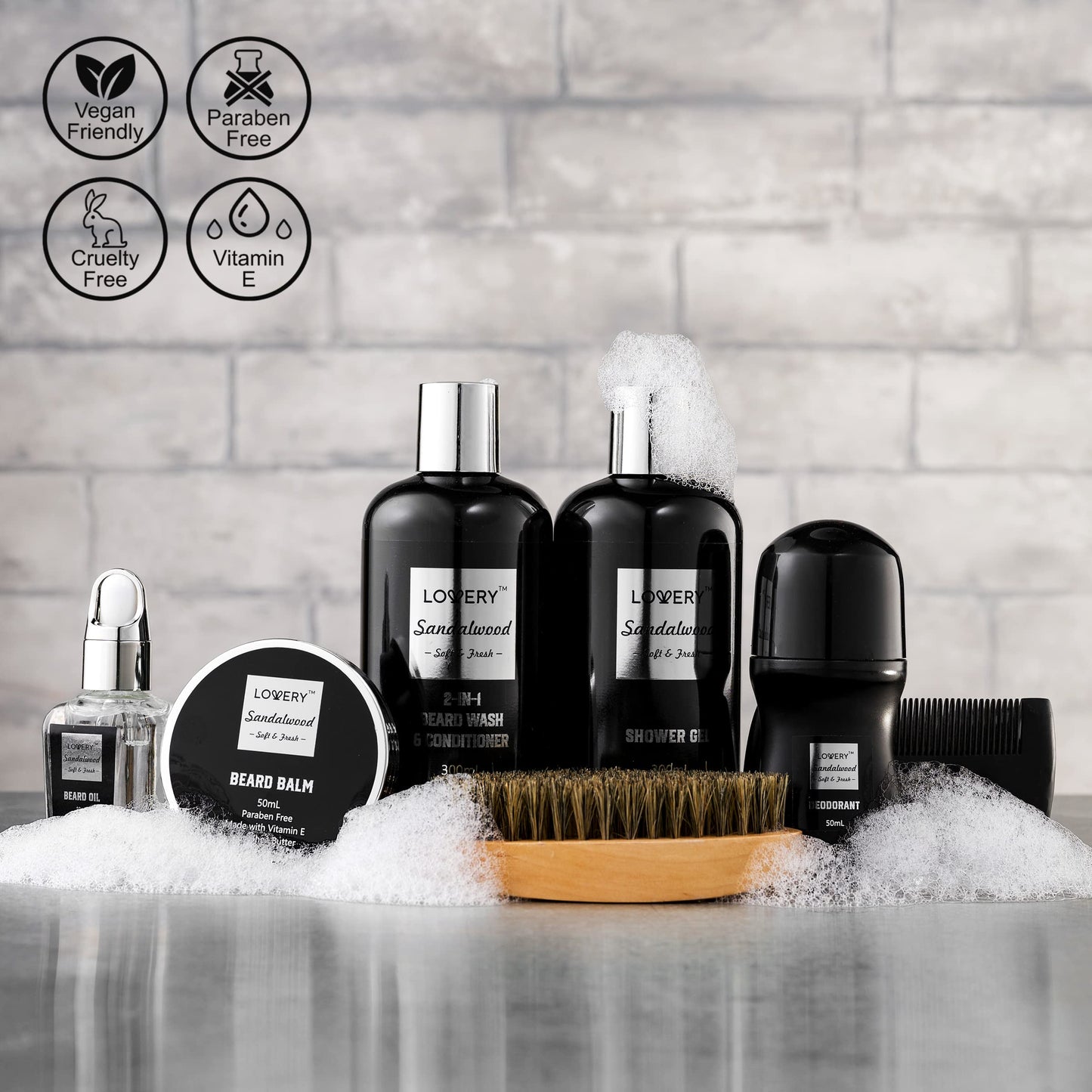 Gifts for Men, Fathers Day Gifts for Dad Body And Wash Gift Set Beard Kit and Body Care, Sandalwood Spa Baskets, Bath and Beard Grooming Kit, Beauty and Personal Care LOVERY