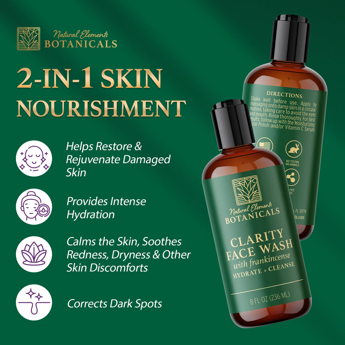 Natural Elements Botanicals Face & Body Wash with Frankincense, Aloe Vera & Salicylic Acid | Soothing, Calming, Anti-Aging, Daily Facial Cleanser | Beauty & Personal Care Natural Elements Botanicals