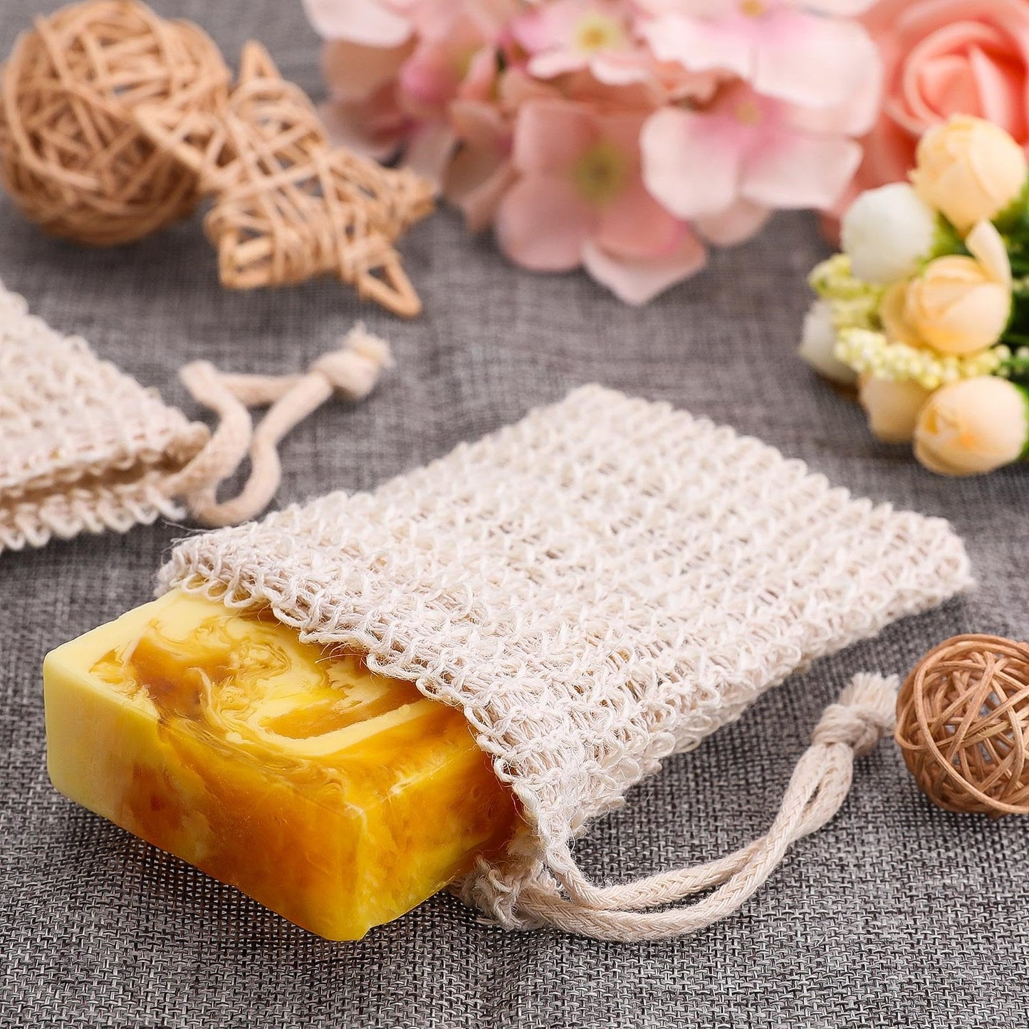 BBTO 5 Pieces Soap Saver Bag Cotton Linen Exfoliating Soap Pouch for Foaming and Drying, Shower, Scrubber(9 x 14 cm,Beige) Beauty & Personal Care BBTO