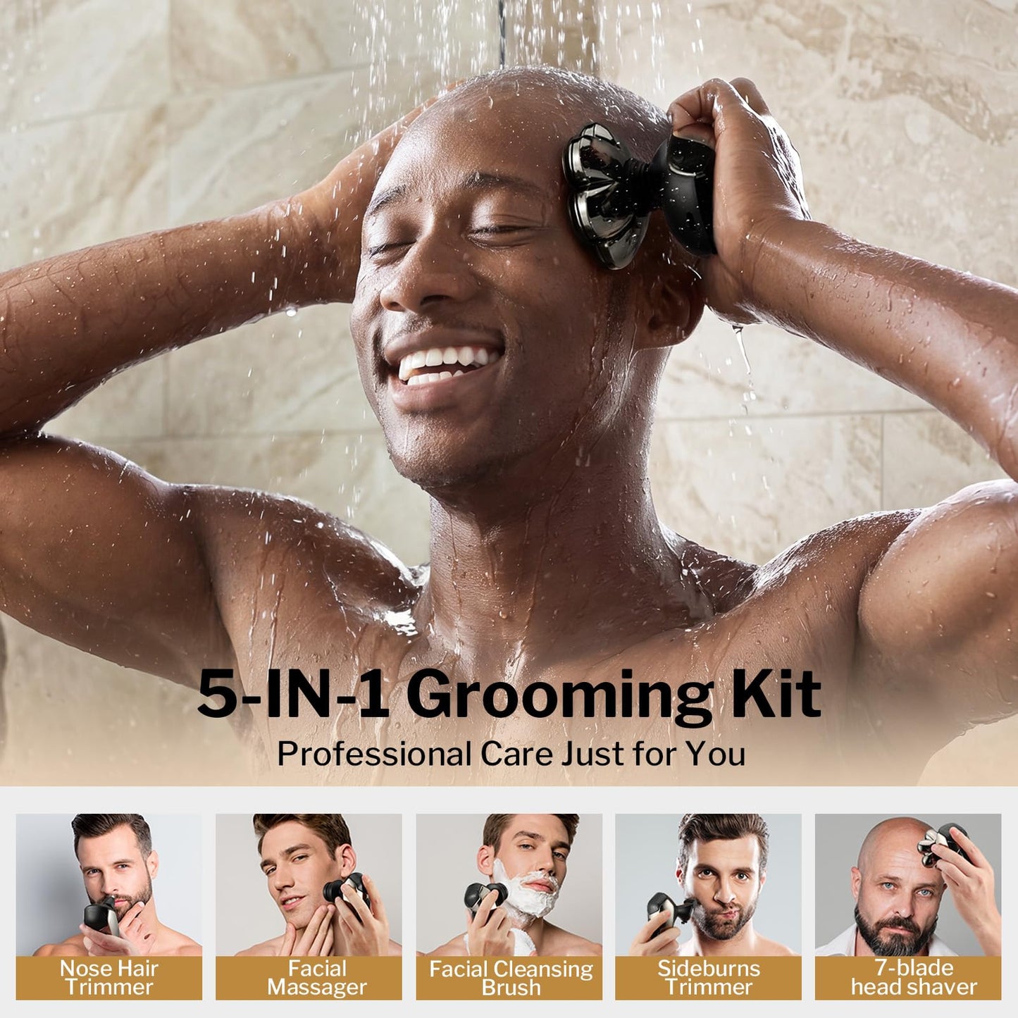 ????%?????? Head Shavers for Bald Men: 5-in-1 Electric Razor with 7D Floating Blades - IPX7 Waterproof Grooming Kit, Detachable Magnetic Head, 90-Min Wet Beauty and Personal Care SHPAVVER ETHUP