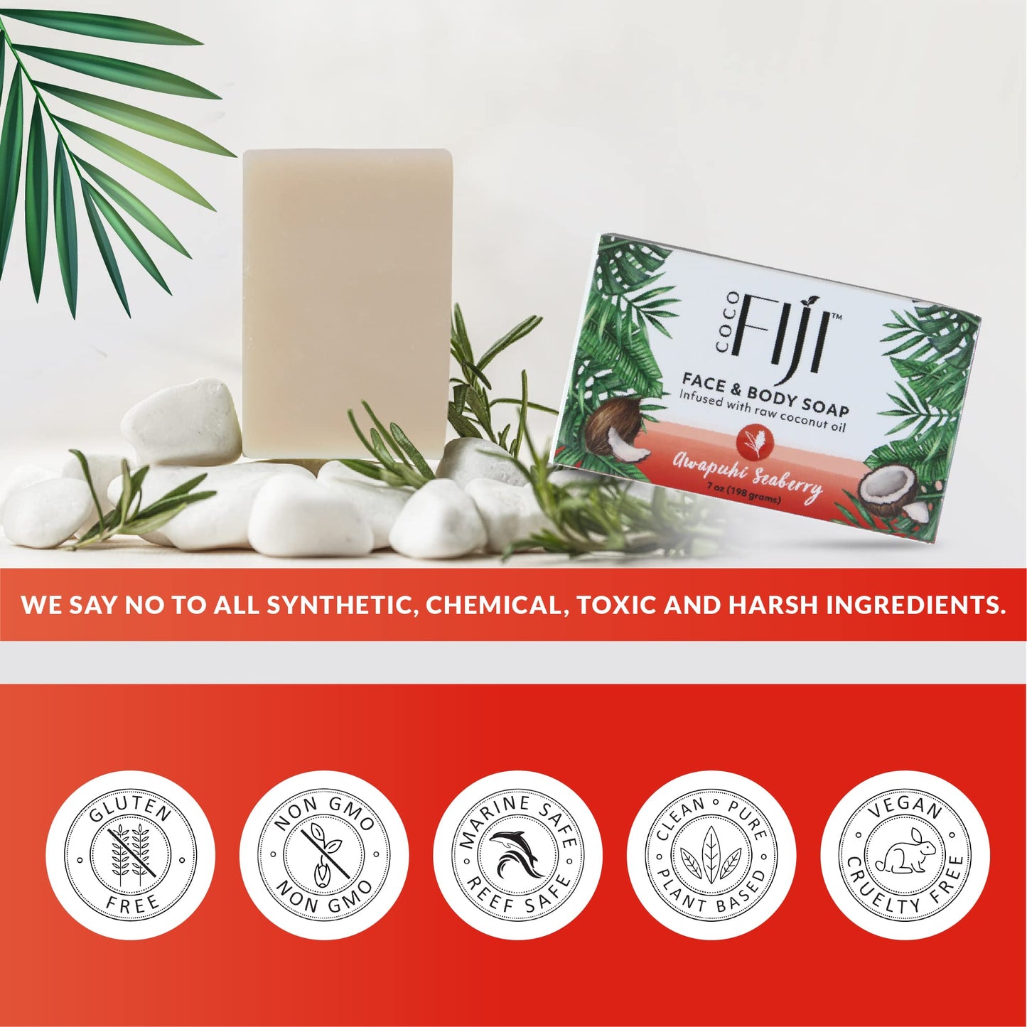 "Coco Fiji Soap Bar for Face and Body Infused With Organic Coconut Oil, Awapuhi Seaberry, Essential Oil, Natural Soap for Moisturizing & Pore Beauty & Personal Care Organic Fiji