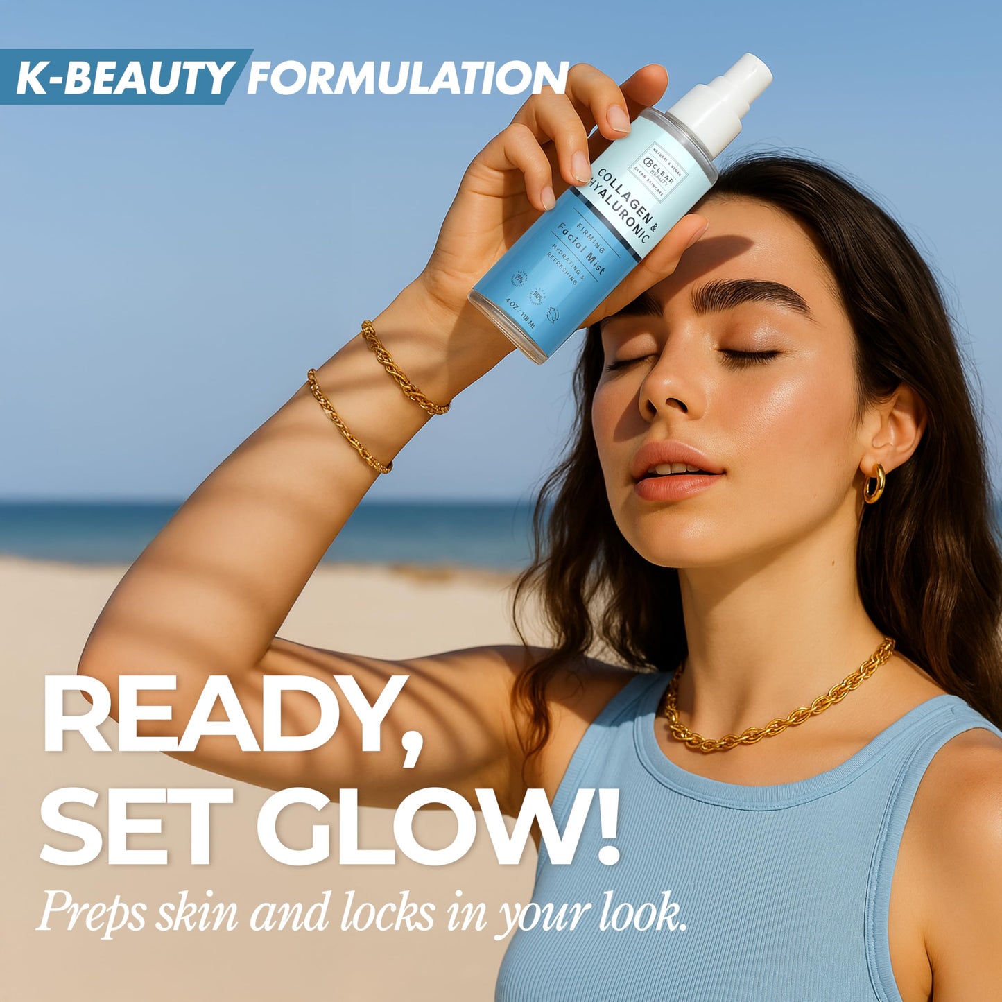 Clear Beauty Hyaluronic Acid & Collagen Face Mist - Dermatologist Tested, Moisturizes & Tones Skin, Anti-Aging, Natural Ingredients, Cruelty-Free, 95% Beauty & Personal Care Clear Beauty