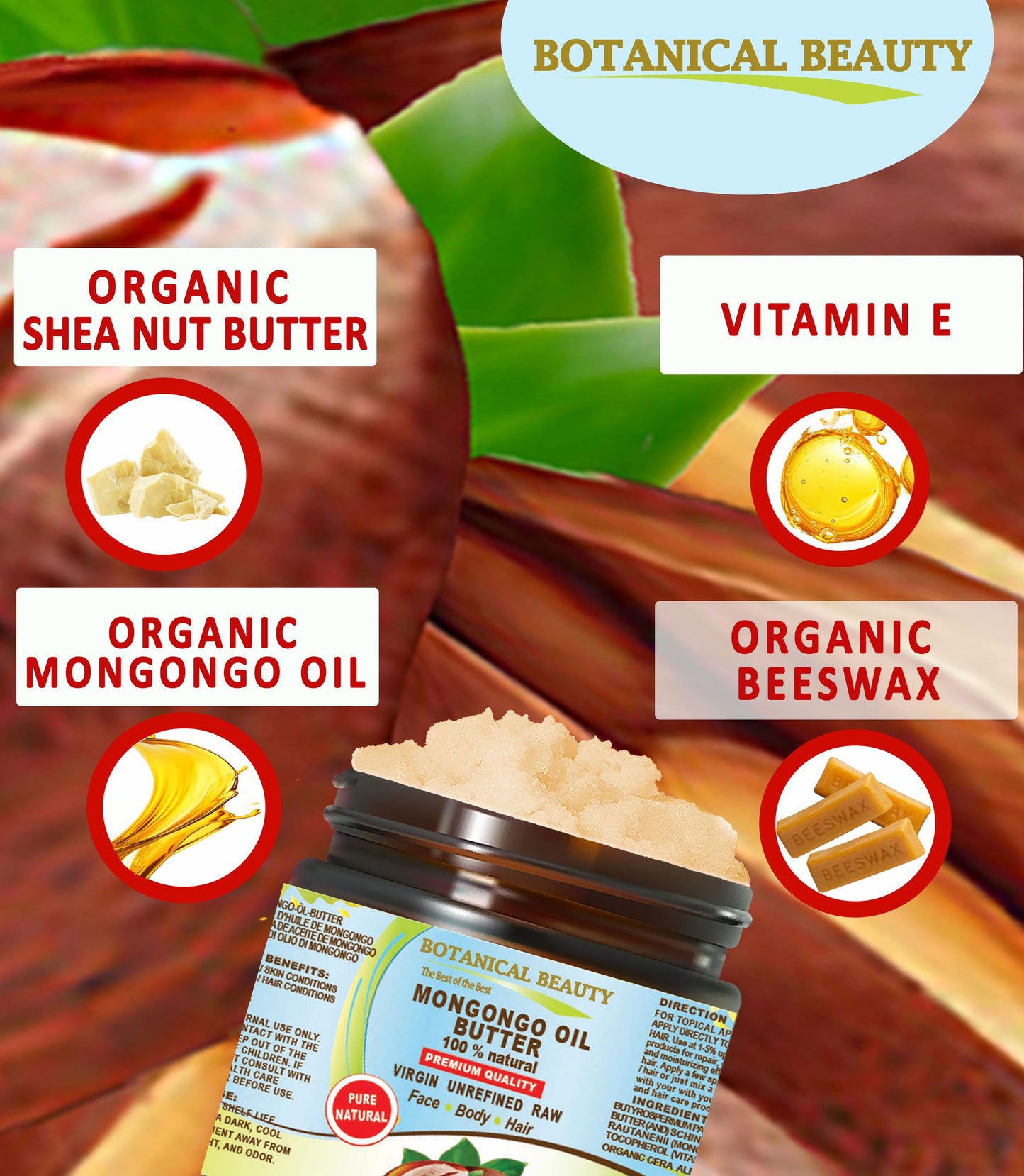 Botanical Beauty MONGONGO OIL BUTTER Manketti 100% Natural Pure Virgin Unrefined Raw for FACE, SKIN, BODY, HAIR, NAILS, DRY SKIN. Mongongo Oil, Shea Beauty & Personal Care Botanical Beauty