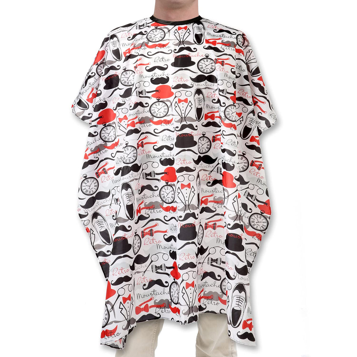 Hair Cutting Cape For Professional Barbers, Salons, and At Home Stylists Red Retro Mustache With Adjustable Neck Hair Stylist and Barber Accessories