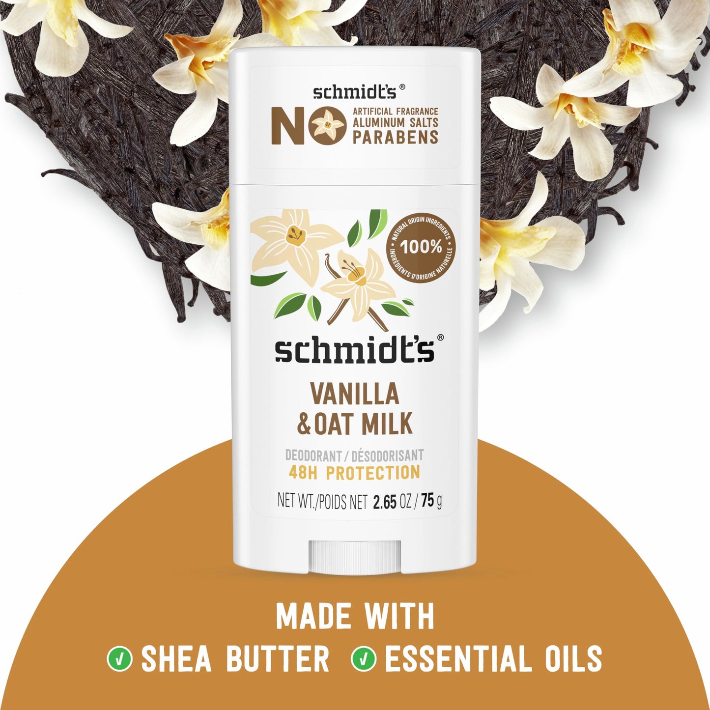 Schmidt's Aluminum-Free Vegan Deodorant Vanilla & Oat Milk with 24 Hour Odor Protection, for Women and Men, Natural Ingredients, Cruelty-Free, 2.65 oz Beauty and Personal Care Schmidt's