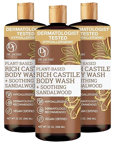 Dr. Jacobs Naturals Pure Castile Soap Liquid Body Wash, Sandalwood - Plant Based Soap Infused with Vitamin E and Aloe Vera to Moisturize Dry Beauty & Personal Care DR.JACOBS NATURALS