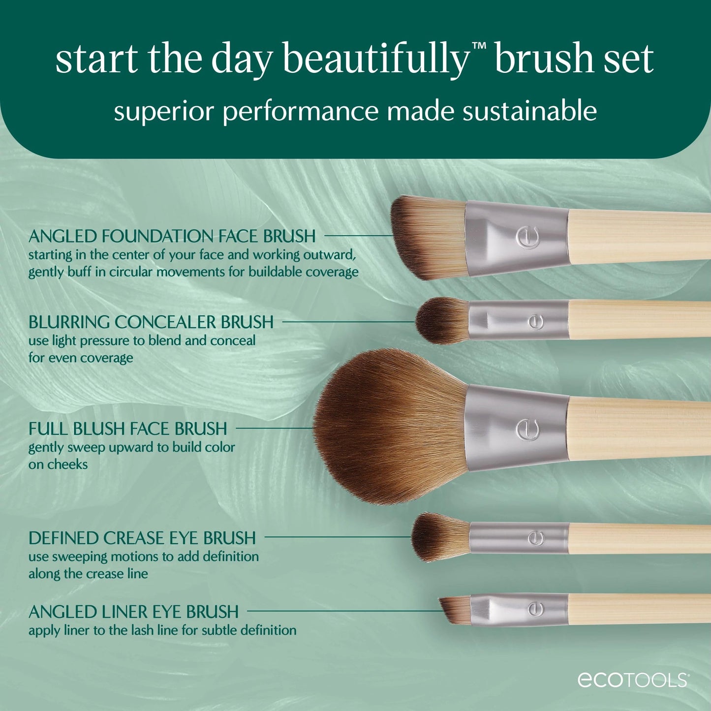 EcoTools Makeup Brush Set for Eyeshadow, Foundation, Blush, and Concealer with Bonus Storage Case, Start the Day Beautifully, Travel Friendly, 6 Piece Beauty & Personal Care EcoTools