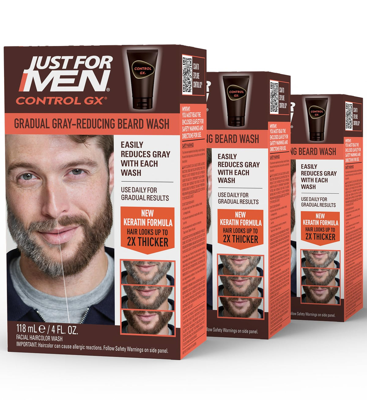 Just for Men Control GX Grey Reducing Beard Wash Shampoo with Keratin, Gradually Colors Mustache and Beard, Leaves Facial Hair Thicker Softer Beauty & Personal Care Just for Men