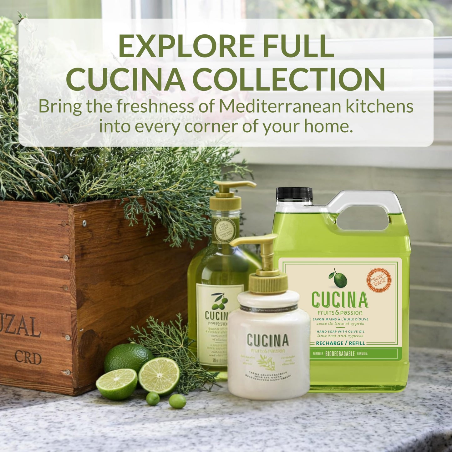 Cucina Fruits & Passion Hand Soap Refill, Lime Zest & Cypress, 1 L (33.8 fl oz), Liquid Hand Soap with Moisturizing Olive Oil, Biodegradable, Vegan Beauty & Personal Care Fruits and Passion