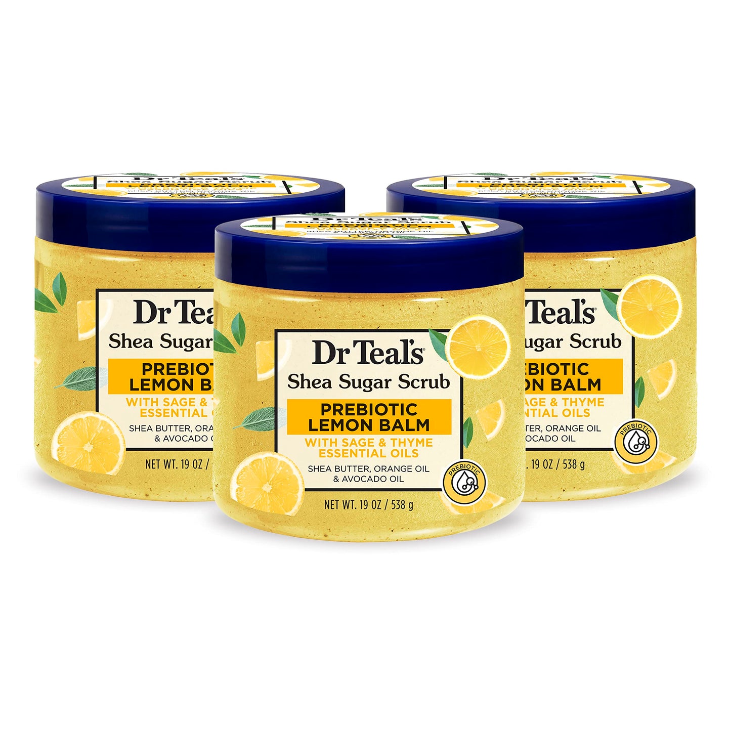 Dr Teal's Shea Sugar Scrub, Prebiotic Lemon Balm, 19 oz (Pack of 3) Beauty & Personal Care Dr Teal's