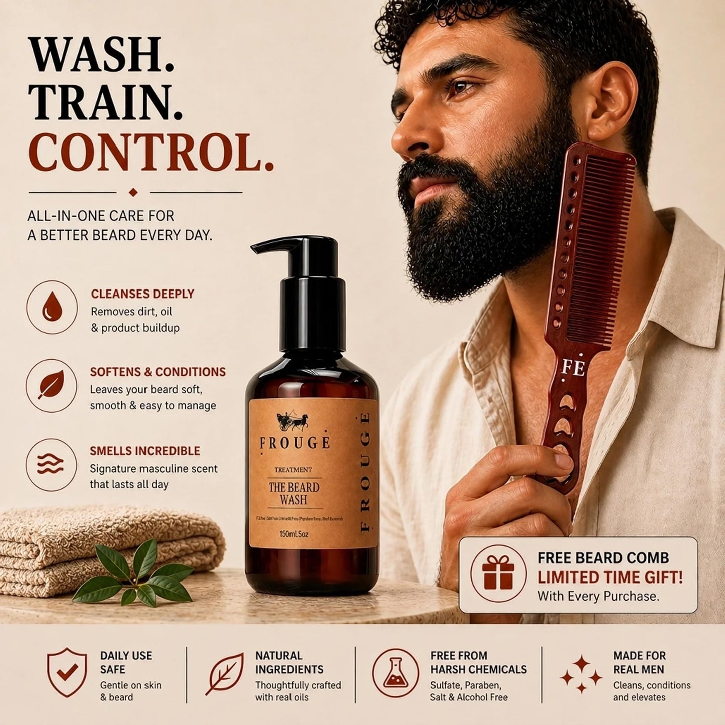 Frouge Beard Wash - Treatment Series - Premium Beard Wash for Men - Nourishing Beard Shampoo with Vitamin E & Natural Oils - Softens Beard, Cleanses Beauty and Personal Care Frouge