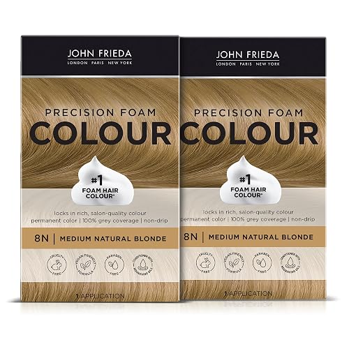 John Frieda Precision Foam Colour, Medium Natural Blonde 8N, Full-coverage Hair Color Kit, Anti-Fade Gray Coverage, Deep Color Saturation Hair Dye Beauty & Personal Care John Frieda