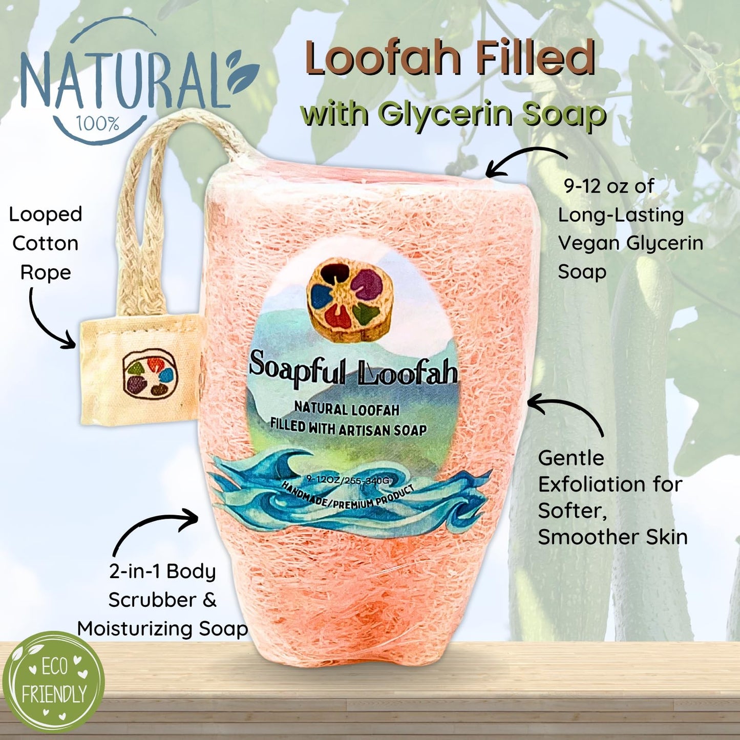 Soap Bar Loofah| Natural Loofah Sponge | Loofah Exfoliating Body Scrubber | 9-12 0z of Plumeria Scented Artisanal Handmade Natural loofah soap in a Beauty & Personal Care Soapful Loofah