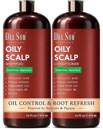 DEL SUR Clarifying Shampoo and Conditioner Set for Oily Hair | 16 fl oz | with Camellia Japonica, Salicylic Acid, Papaya & Biotin | Scalp Oil Control Beauty & Personal Care DEL SUR