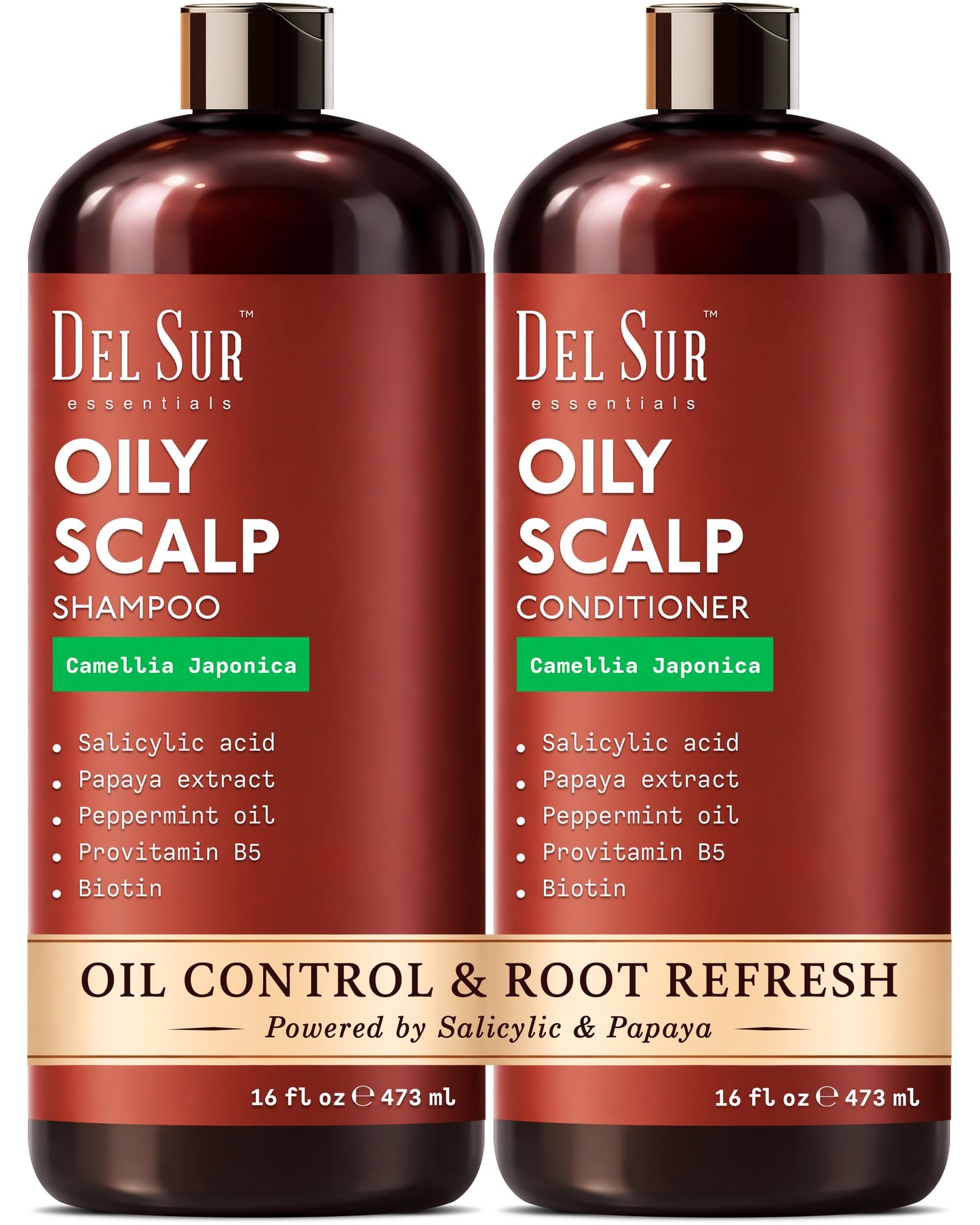DEL SUR Clarifying Shampoo and Conditioner Set for Oily Hair | 16 fl oz | with Camellia Japonica, Salicylic Acid, Papaya & Biotin | Scalp Oil Control Beauty & Personal Care DEL SUR