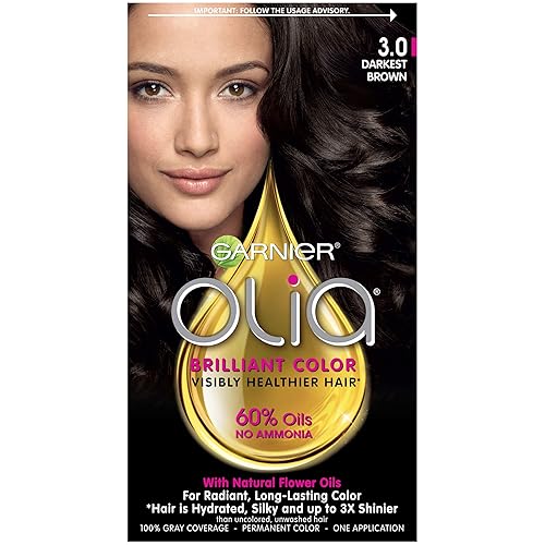 Garnier Olia Ammonia Free Permanent Hair Color, 100% Gray Coverage (Packaging May Vary), 3.0 Darkest Brown Hair Dye, Pack of 1 Beauty & Personal Care Garnier