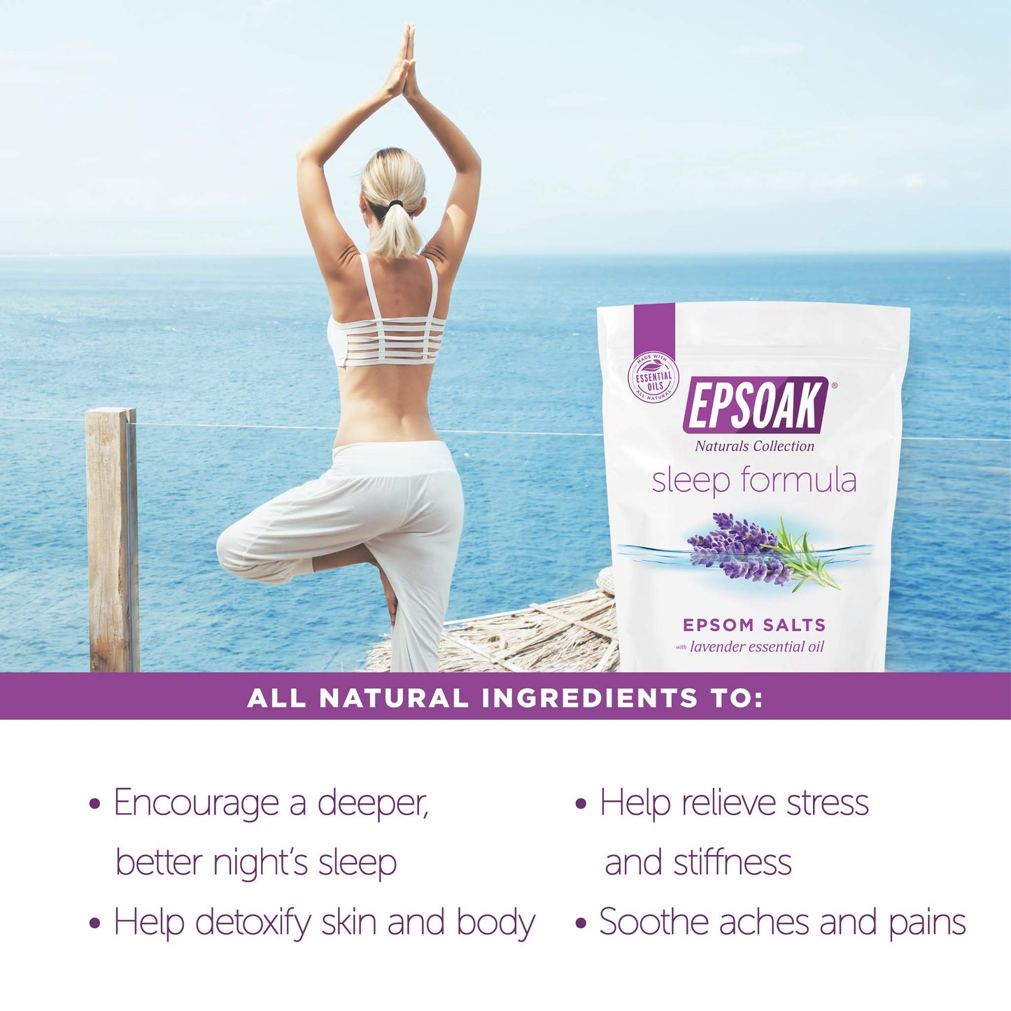 Epsoak Epsom Salt 2 lb. USP Magnesium Sulfate with Lavender Scent Resealable Epsom Salt Bag, Made in The USA, Cruelty-Free Certified Beauty and Personal Care Epsoak