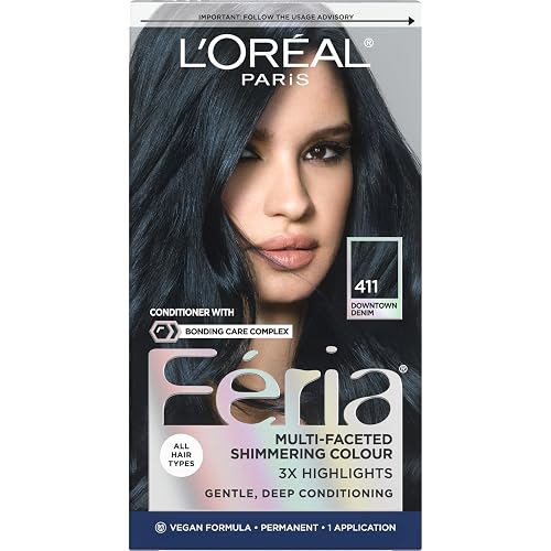 L'Oreal Paris Feria Multi-Faceted Shimmering Permanent Hair Color, 411 Downtown Denim, Pack of 1 Hair Dye Kit Beauty & Personal Care L'Oreal Paris