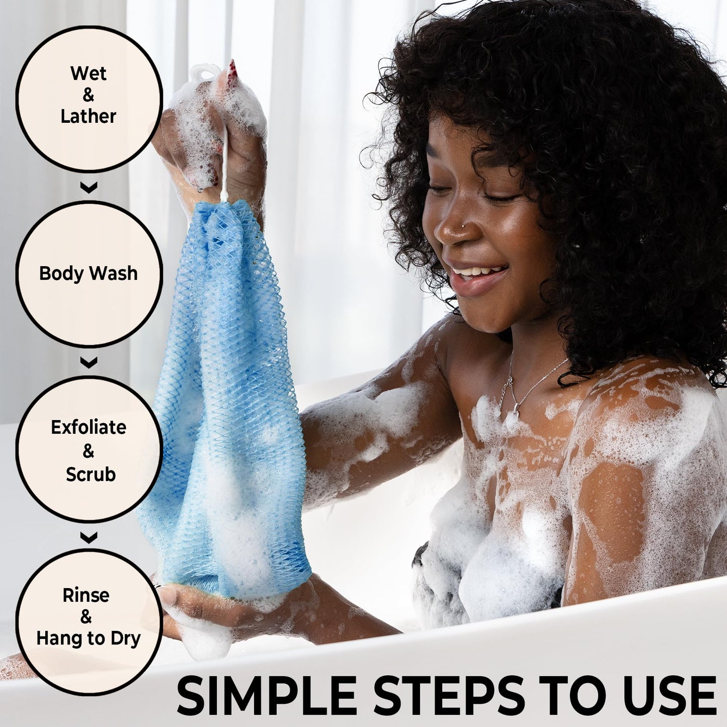 African Net Sponge Authentic - Afro Scrub Exfoliating Net Sponge with Knots - African Bath Sponges for Body Scrubber Exfoliator - Back Scrubber Beauty and Personal Care MINISENTIALS