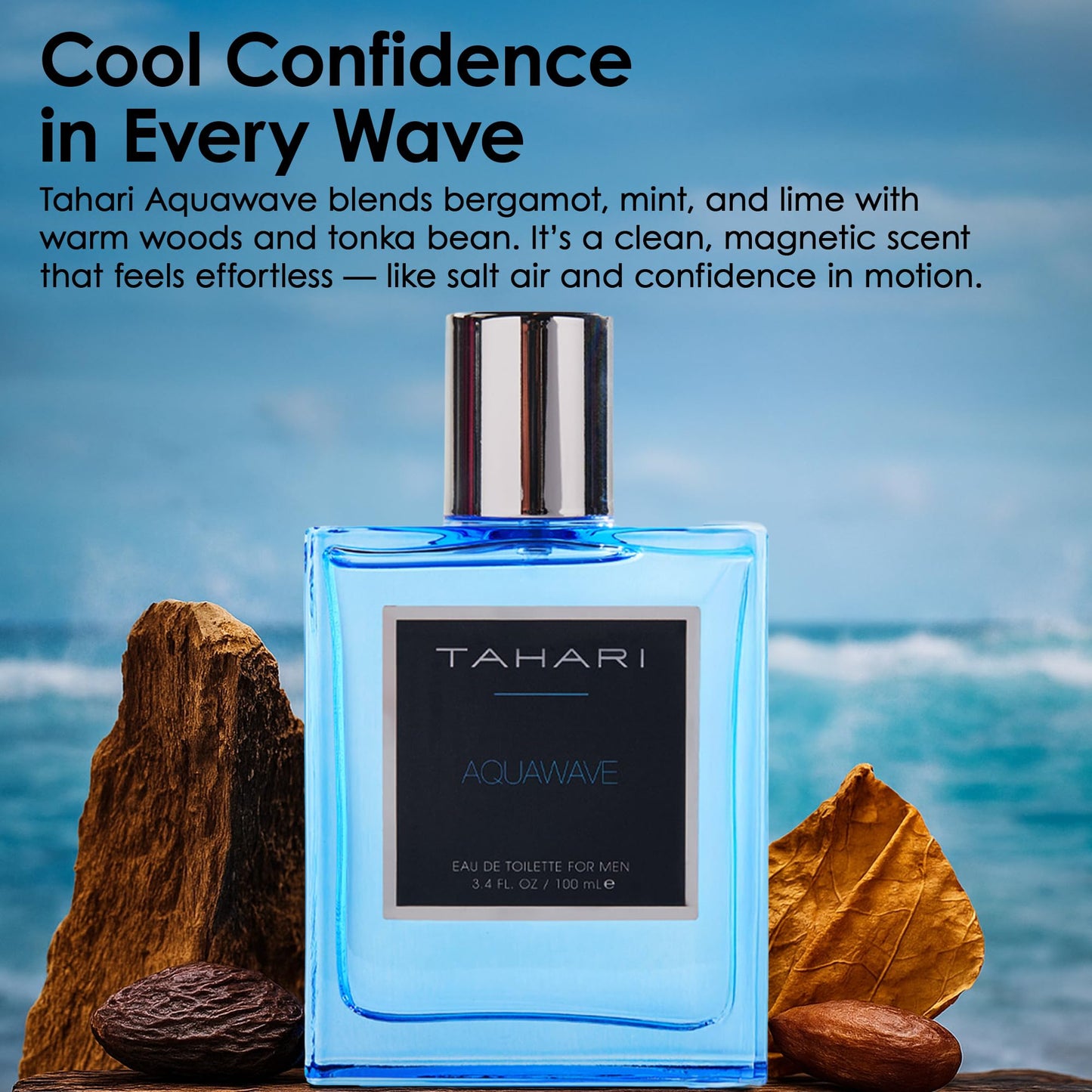 TAHARI Aquawave Eau de Toilette for Men - Long-Lasting Fresh Aquatic Cologne with Bergamot, Marine & Cedarwood - Bold, Clean & Refreshing Men’s Beauty & Personal Care TAHARI
