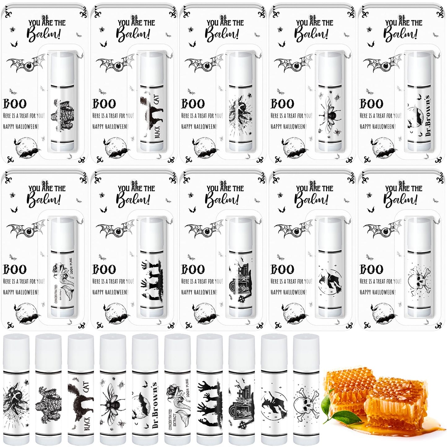 Sacubee 30 Pcs Halloween Party Favors Bulk Skull Lip Balms Gifts Vintage Spooky Halloween Party Gifts Appreciation Goodies Stuffers Small Thank You Beauty and Personal Care Sacubee