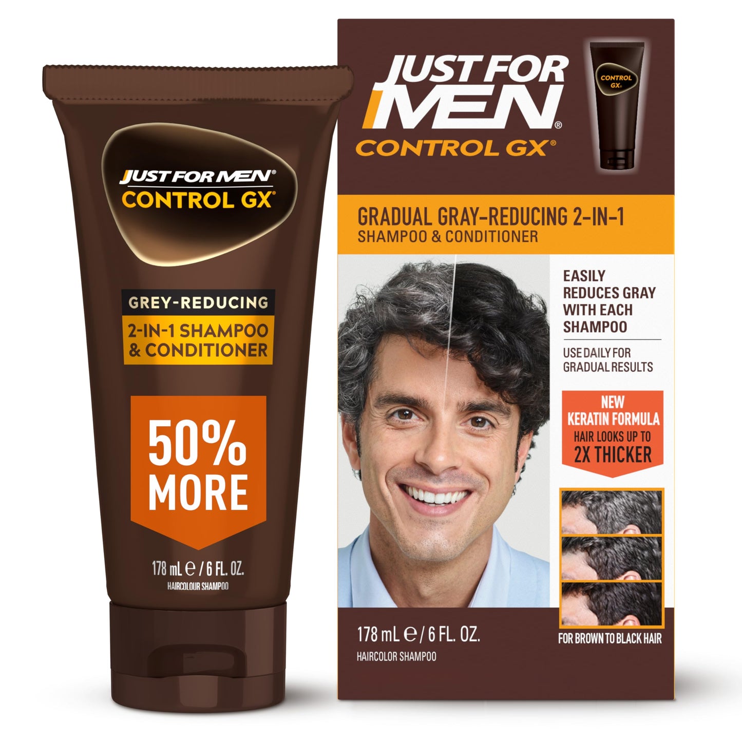 Just for Men Control GX Grey Reducing 2-in-1 Shampoo and Conditioner, Gradual Hair Color with Keratin for Stronger Thicker and Healthier Looking Hair Beauty and Personal Care Just for Men Default Title