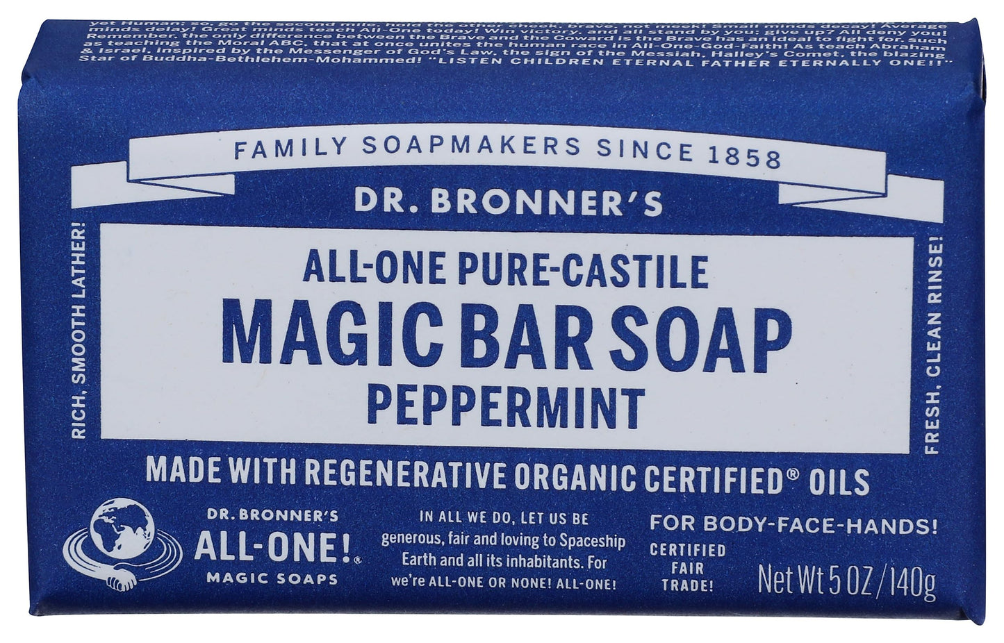 Dr Bronners Magic Soap All One Obpe05 5 Oz Peppermint Dr. Bronner'S Bar Soap Beauty & Personal Care Dr. Bronner's