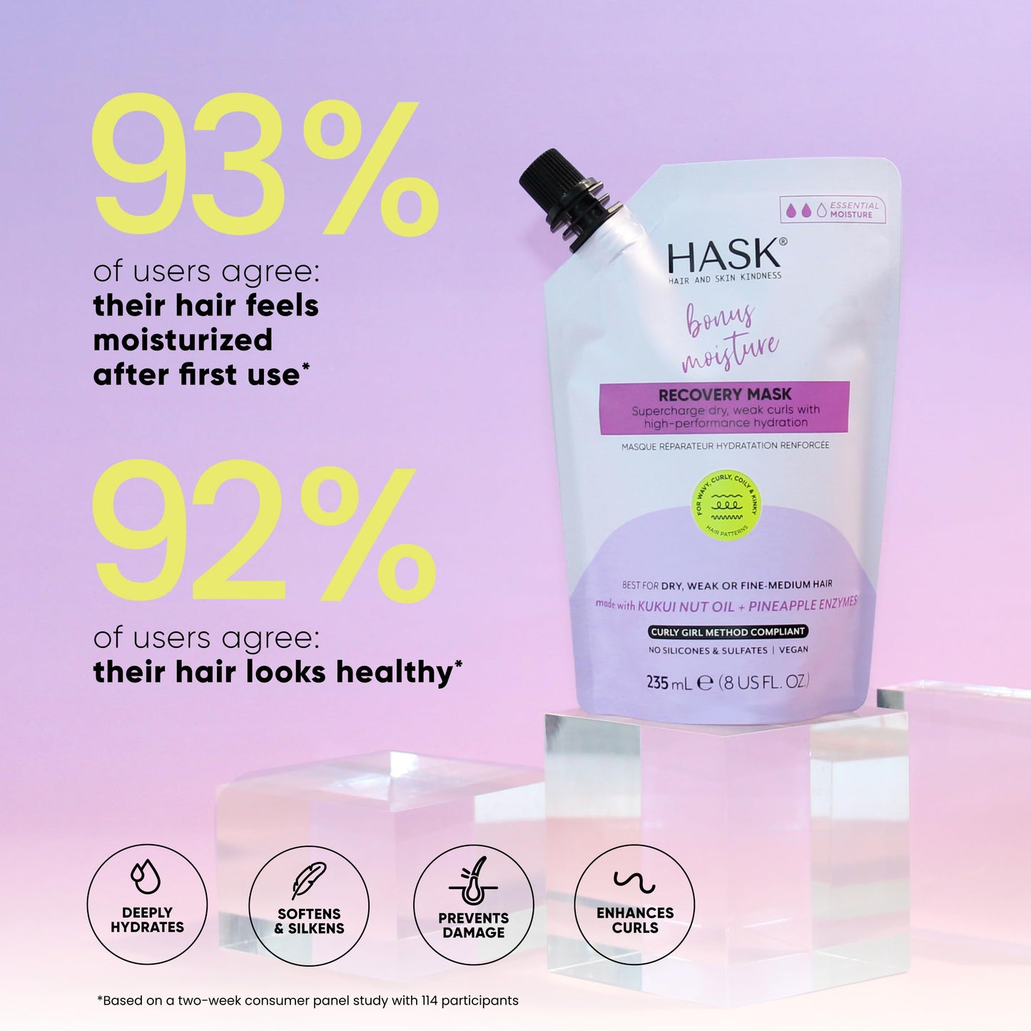 HASK Bonus Moisture Recovery Mask with Kukui Nut Oil & Pineapple Enzymes for Wavy, Curly, Coily & Kinky Hair, Hydrates, Softens, Prevents Damage Beauty & Personal Care HASK