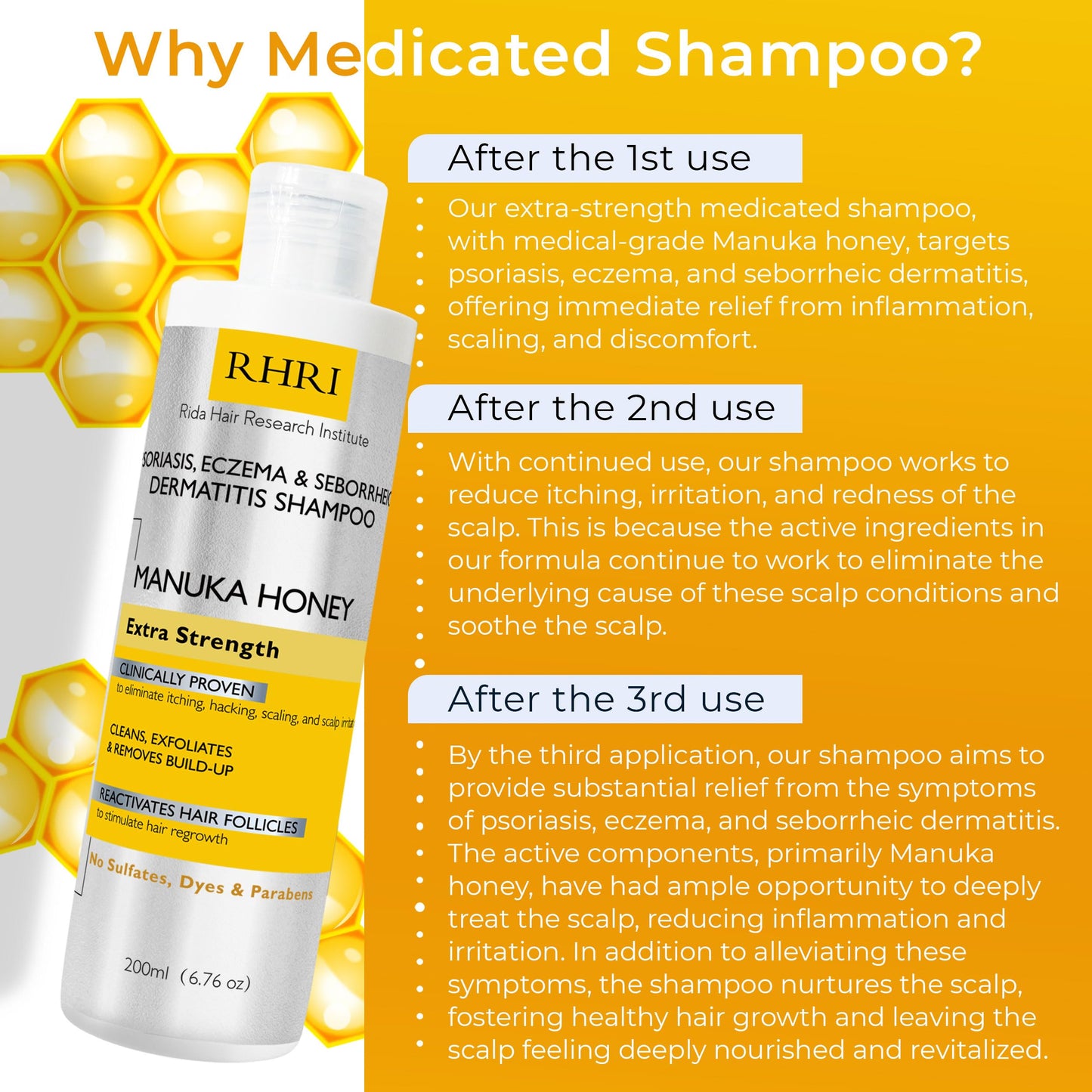 RHRI Psoriasis Shampoo for Men & Women | Itchy Scalp Treatment with Manuka Honey | Best for Eczema, Seborrheic Dermatitis, Ringworm & Folliculitis Beauty and Personal Care Rida Hair Research Institute