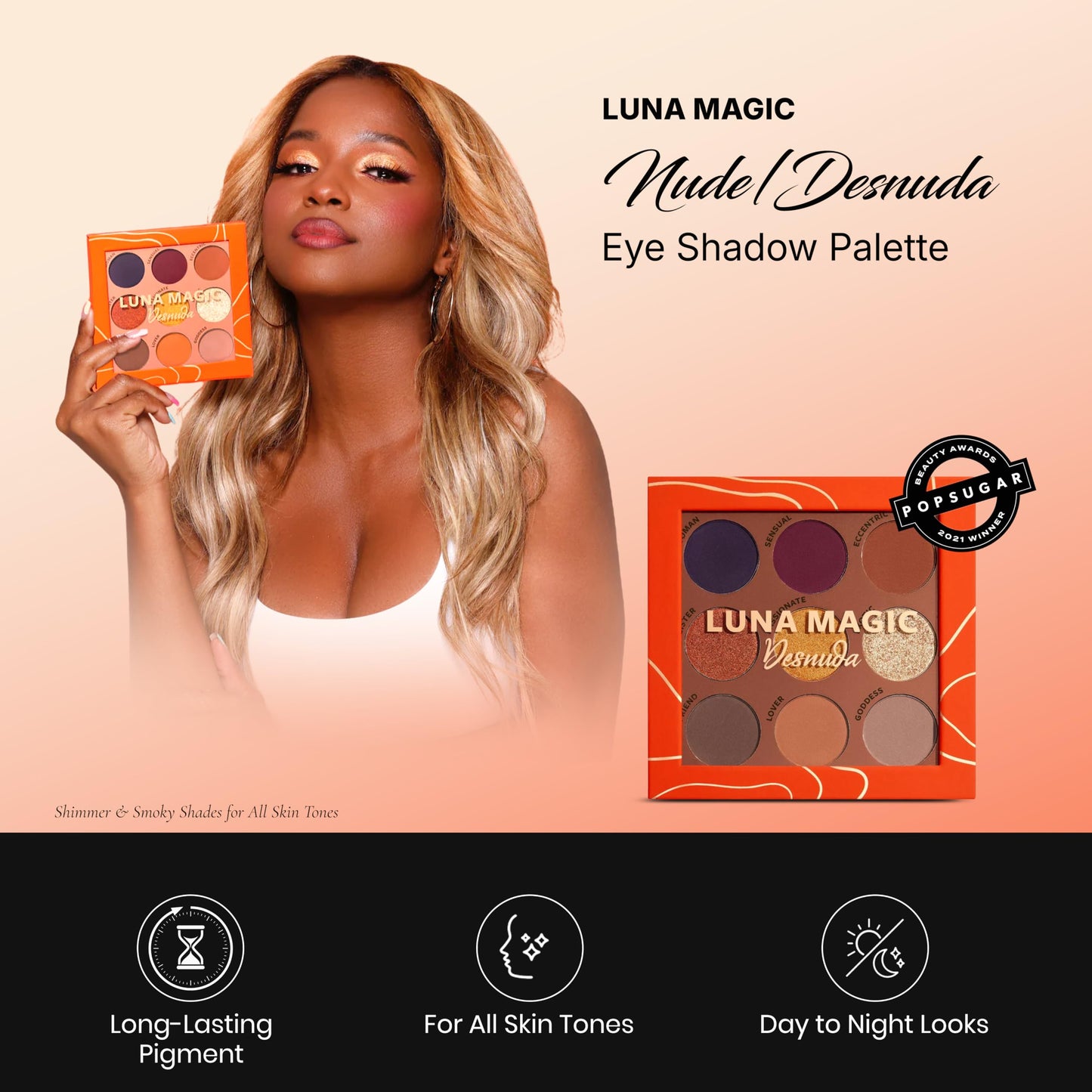 LUNA MAGIC Nude/Desnuda Eye Shadow Palette with 9 Ultra-Blendable Nude, Shimmer & Smoky Shades for All Skin Tones - Long-Lasting Pigment… Beauty & Personal Care LUNA MAGIC