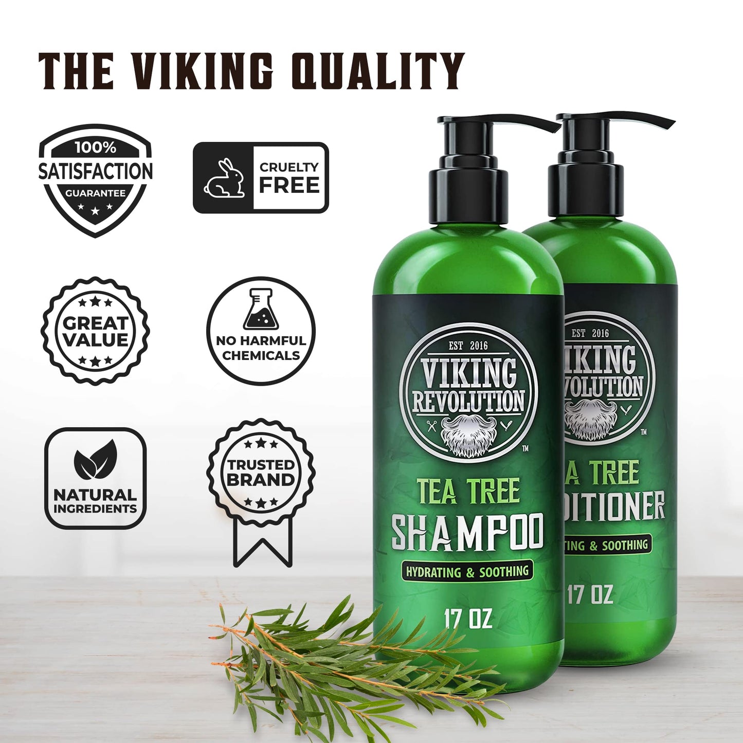 Viking Revolution Tea Tree Shampoo and Conditioner Set - Hydrates, Moisturizes & Soothes Dry and Itchy Scalps - With Natural Tea Tree Oil - 17 oz Beauty & Personal Care Viking Revolution