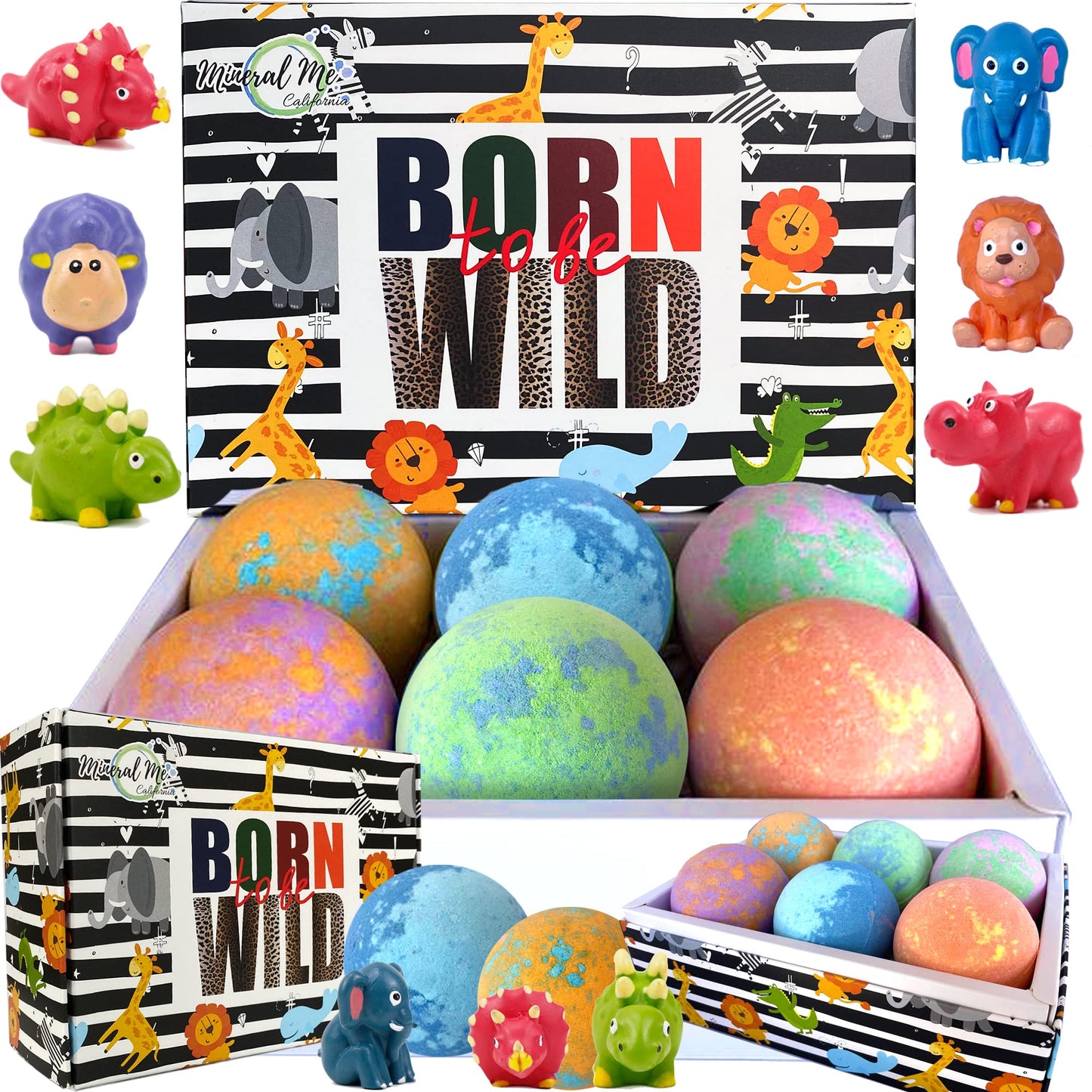 Bath Bombs for Kids with Toys Inside - Organic Bubble Bath Fizzies with Jungle Animal Toys. Gentle and Kids Friendly Spa Bath Balls, Bath Fizz Balls Beauty and Personal Care Mineral Me California
