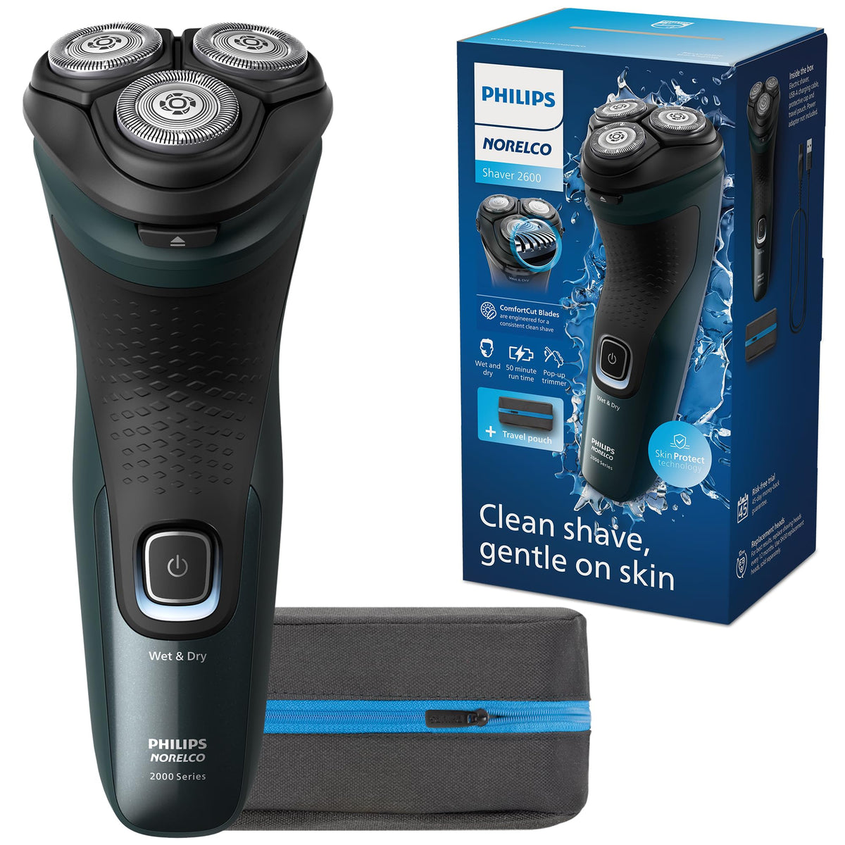Philips Norelco Shaver 2600 Series, Wet and Dry Electric Shaver, Pop-up Trimmer, P-Cap, Travel Pouch, Dark Forest Green, Model X3052/91 Beauty and Personal Care Norelco