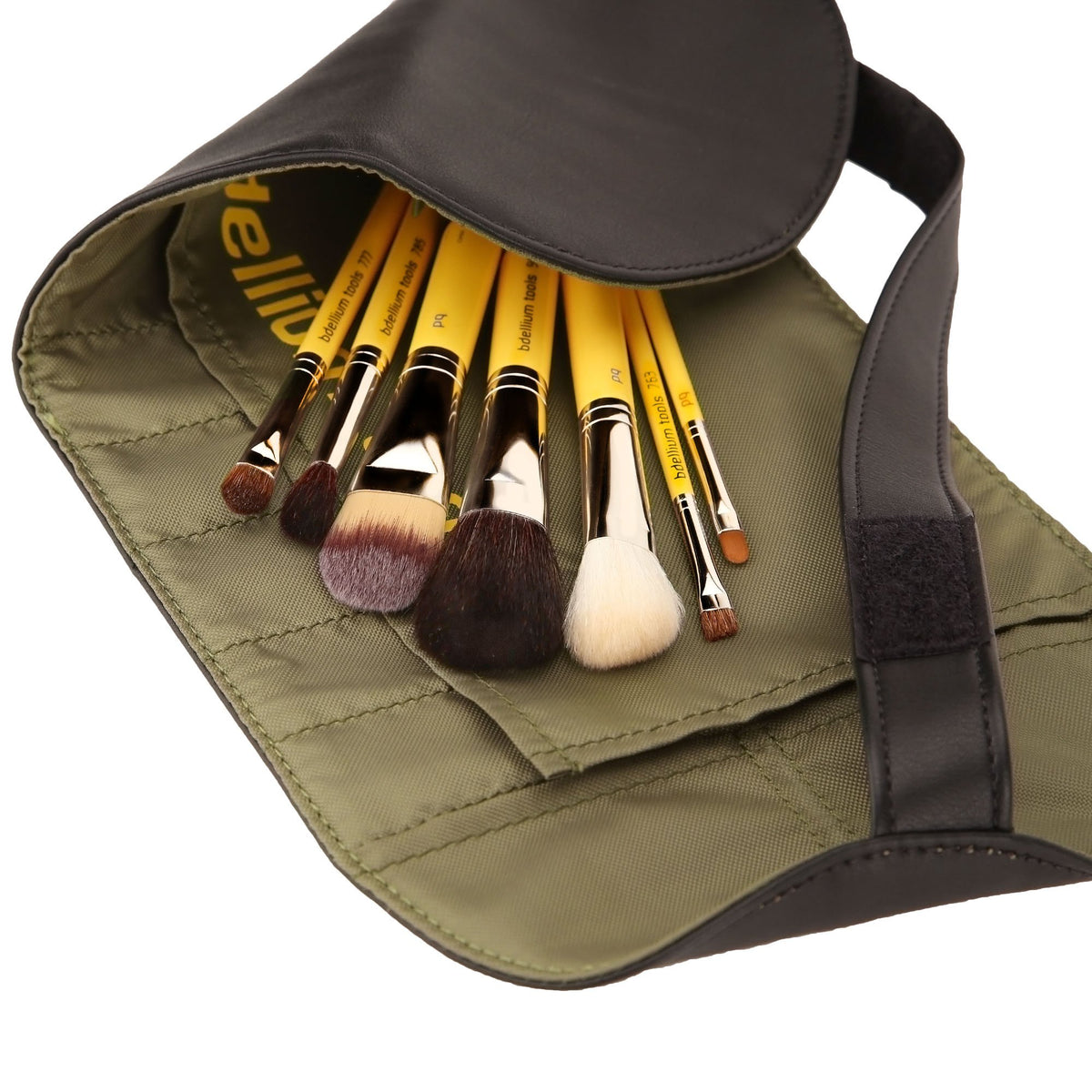 Bdellium Tools Professional Makeup Travel Line Basic 7pc. Brush Set with Roll-Up Pouch