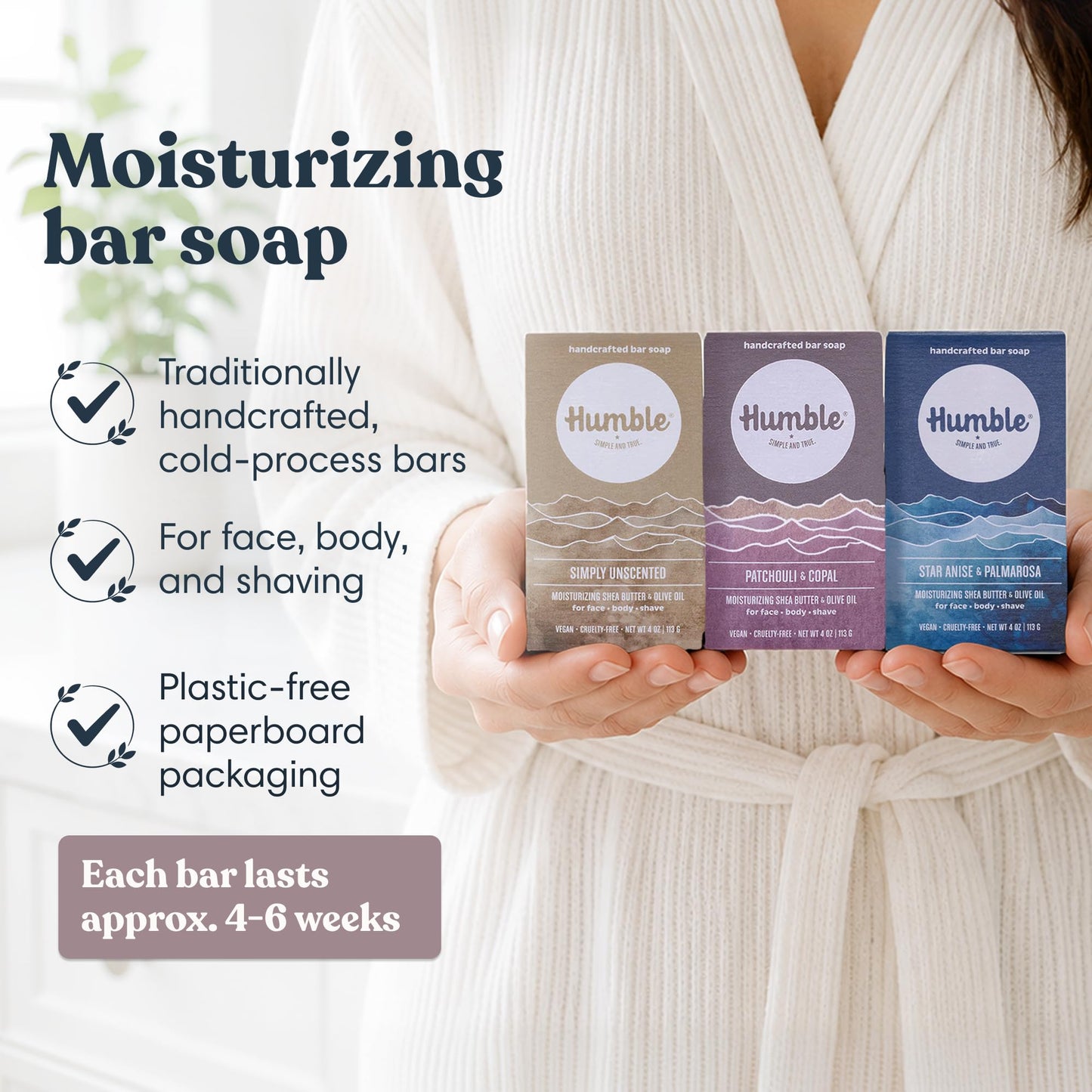 Humble Natural Bar Soap, Spicy & Earthy - Cold Processed Face & Body Soap Bar with Essential Oils - Moisturizing Formula for Long-Lasting Freshness Beauty & Personal Care HUMBLE SIMPLE AND TRUE.