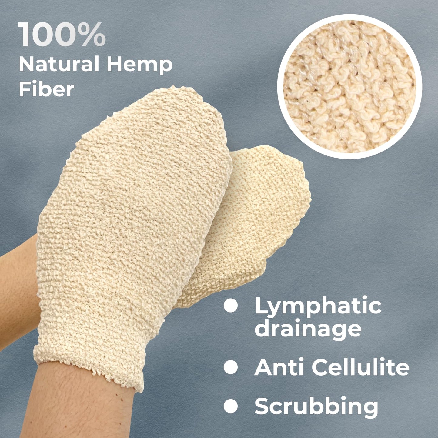 GUARD&MARINE Natural Shower Mitts - Hemp Bath Gloves for Skin Exfoliation, Mitt Washcloth for Body Scrub and Cleansing - Soft Loofah for Men and Women Beauty and Personal Care GUARD&MARINE