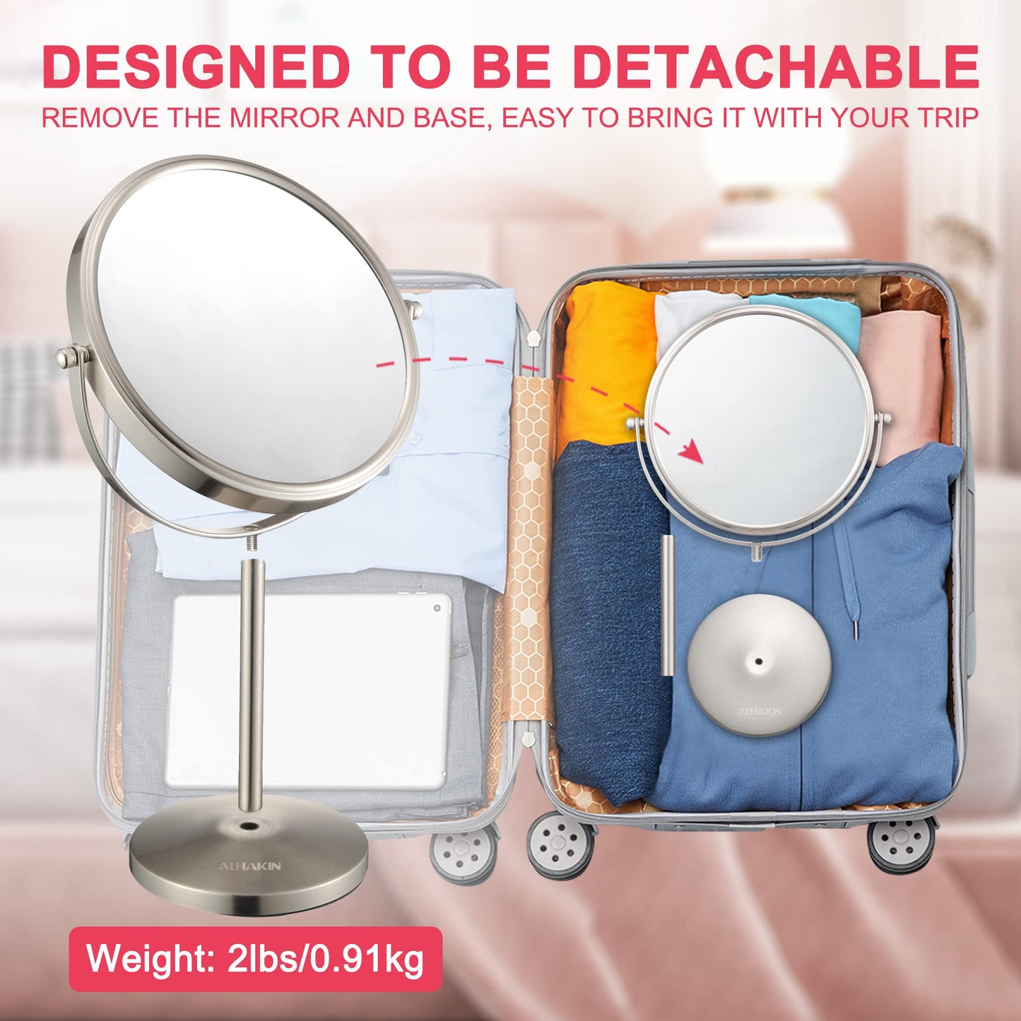 ALHAKIN 10x Magnifying Makeup Mirror, 8 Inch Tabletop Mirror with 1X/10X Magnification Double Sided, Standing Bathroom Makeup Mirror for Desk, Nickel Beauty & Personal Care ALHAKIN