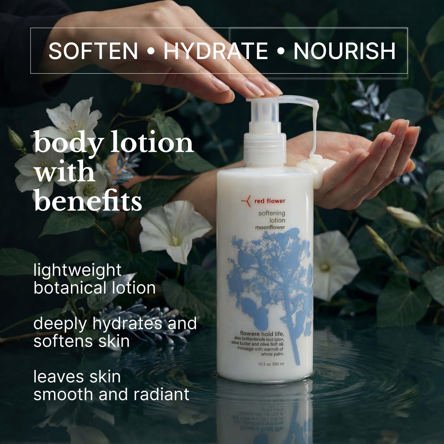 Red Flower Moonflower Softening Lotion - Deep Hydration & Skin Repair Body & Hand Lotion with Shea Butter & Olive Fruit Oil, Vegan, Sulfate-Free, 10 Beauty & Personal Care Red Flower