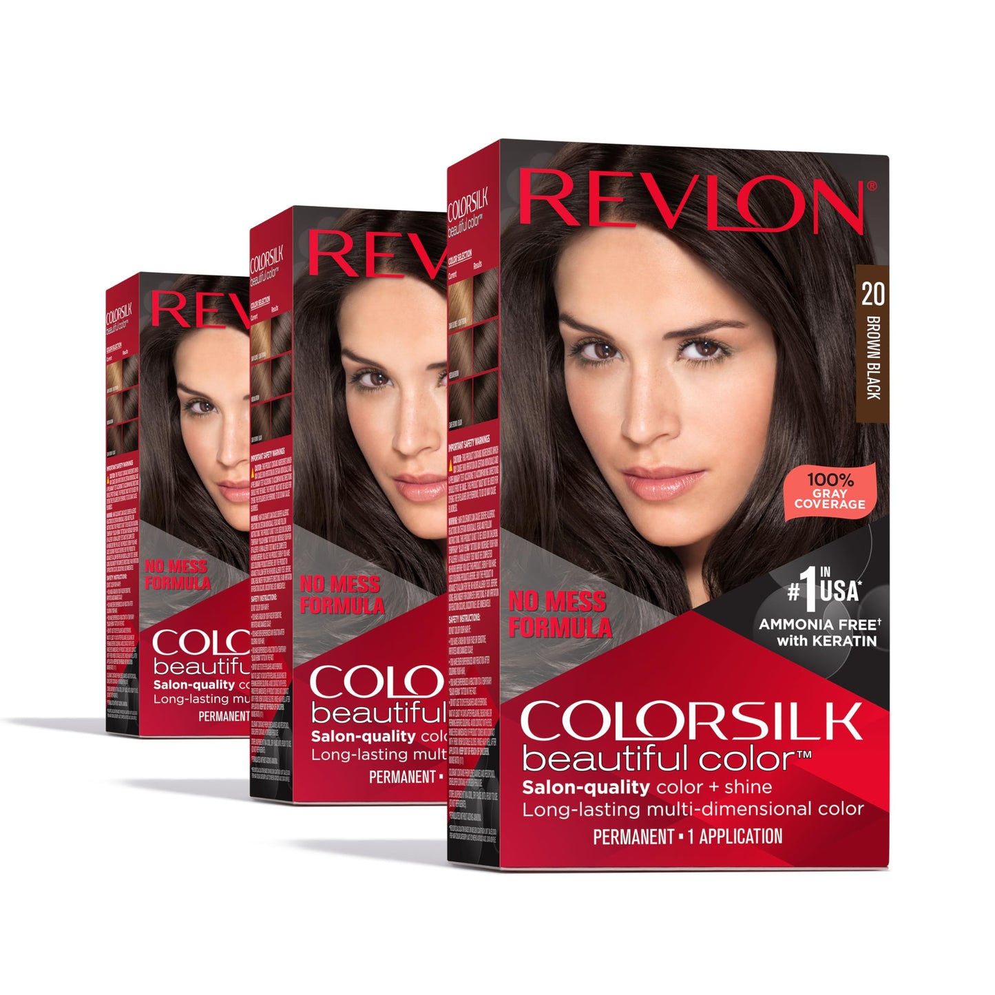 Revlon Colorsilk Beautiful Color Permanent Hair Color, (OLD VERSION) 20 Brown/Black (Pack of 3) Beauty & Personal Care REVLON
