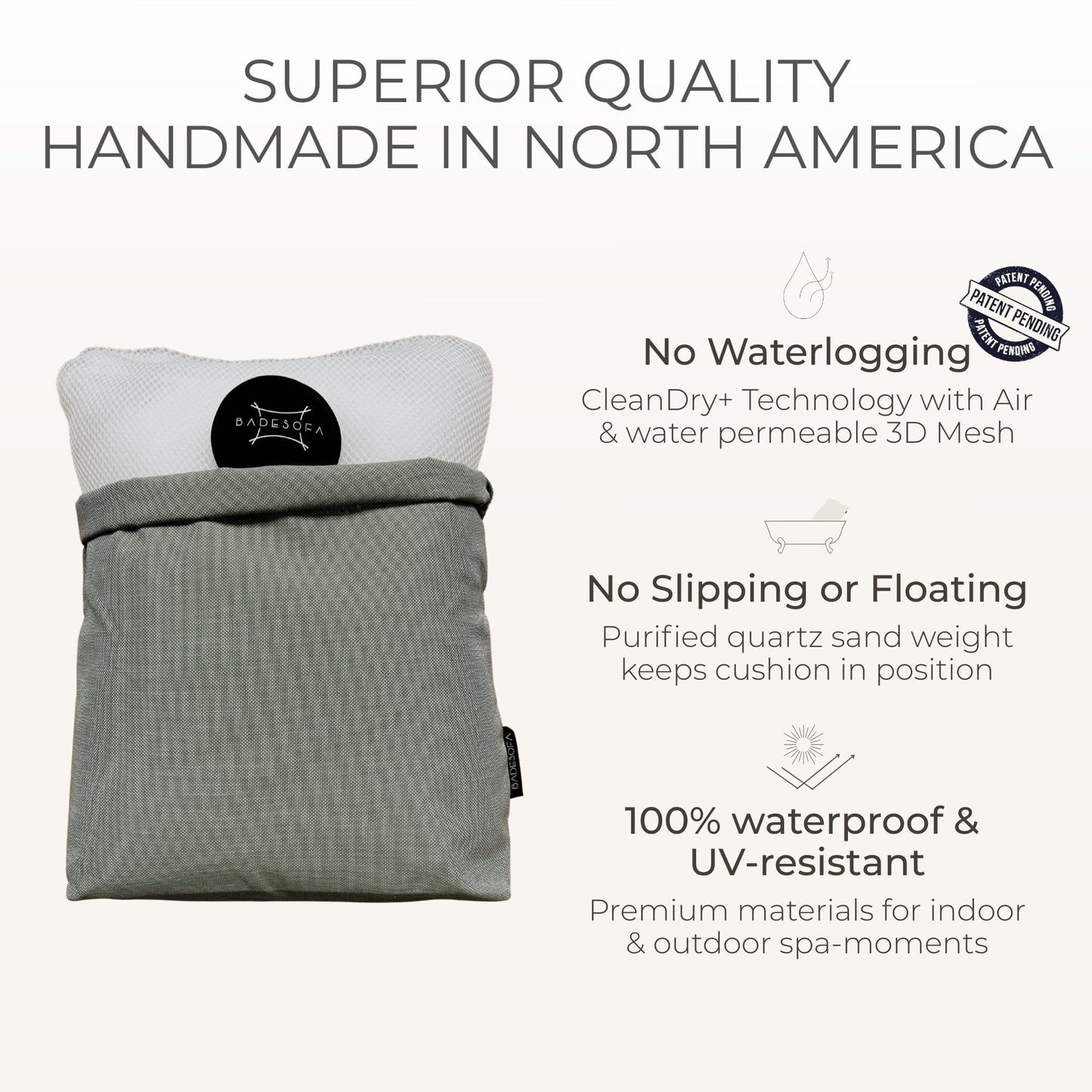 BADESOFA® Luxury Bathtub Seat Cushion - Bath Pillow for Tub, Quick-Dry & Washable, Non-Slip Weighted Tub Pillow, Home Spa Accessoire for Bathtub & Hot Beauty and Personal Care BADESOFA