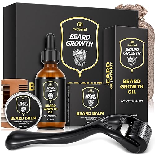 Beard Growth Kit - Beard Kit for Men, Beard Growth Oil (2oz), Beard Balm, Beard Comb, Massager for Spot/Patchy Beard - Christmas, Anniversary Beauty & Personal Care Mideand