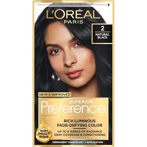 L'Oreal Paris Superior Preference Luminous Fade-Defying Permanent Hair Color, Hair Dye For Up to 9 Weeks of Radiance, Natural Black 2, 1 Hair Dye Kit Beauty & Personal Care L'Oreal Paris