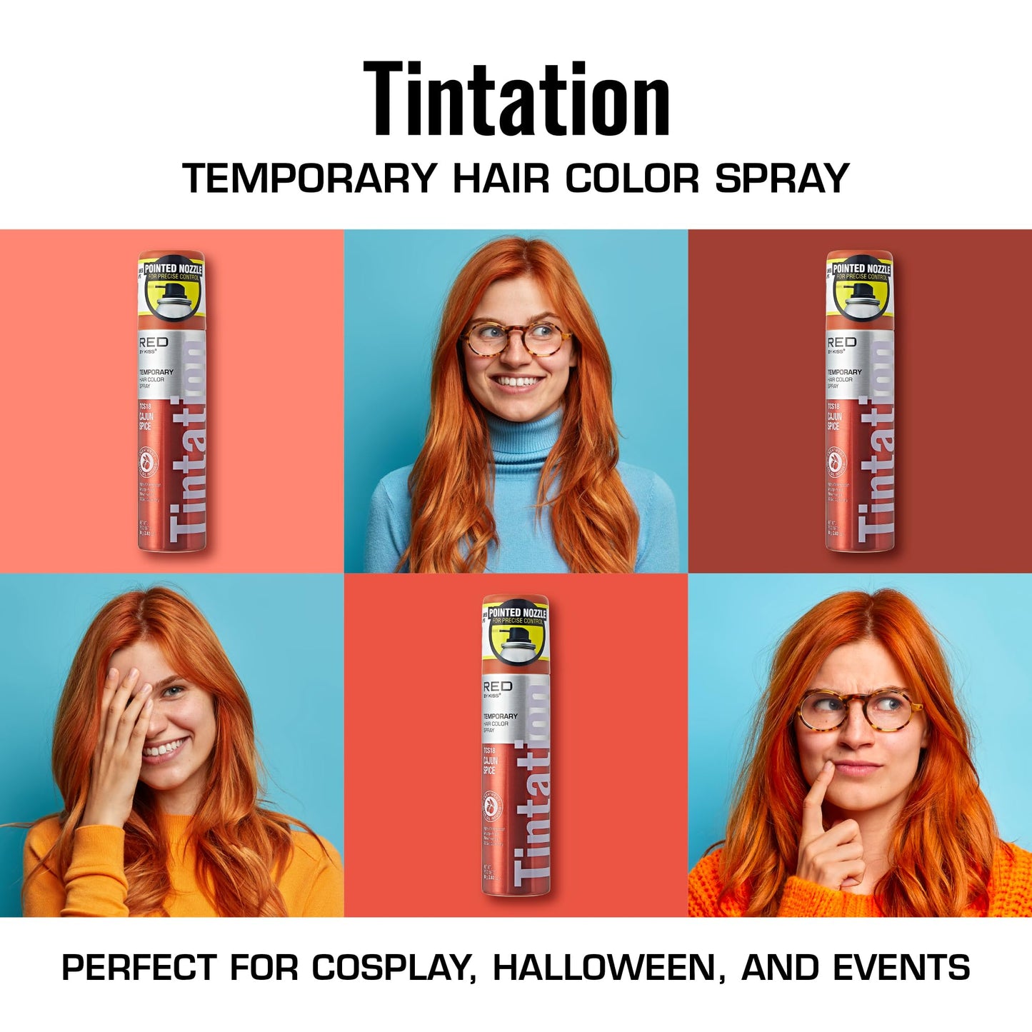 Red by Kiss Tintation Temporary Hair Color Spray 2.82oz, Quick-Dry & Smudge-Proof, Vivid Color Washable Hair Dye, Styling Spray Cosplay Halloween Beauty & Personal Care Red by Kiss