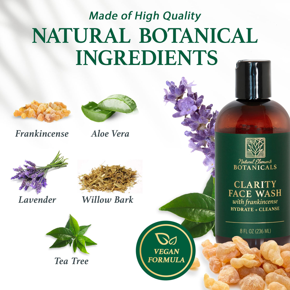 Natural Elements Botanicals Face & Body Wash with Frankincense, Aloe Vera & Salicylic Acid | Soothing, Calming, Anti-Aging, Daily Facial Cleanser | Beauty & Personal Care Natural Elements Botanicals
