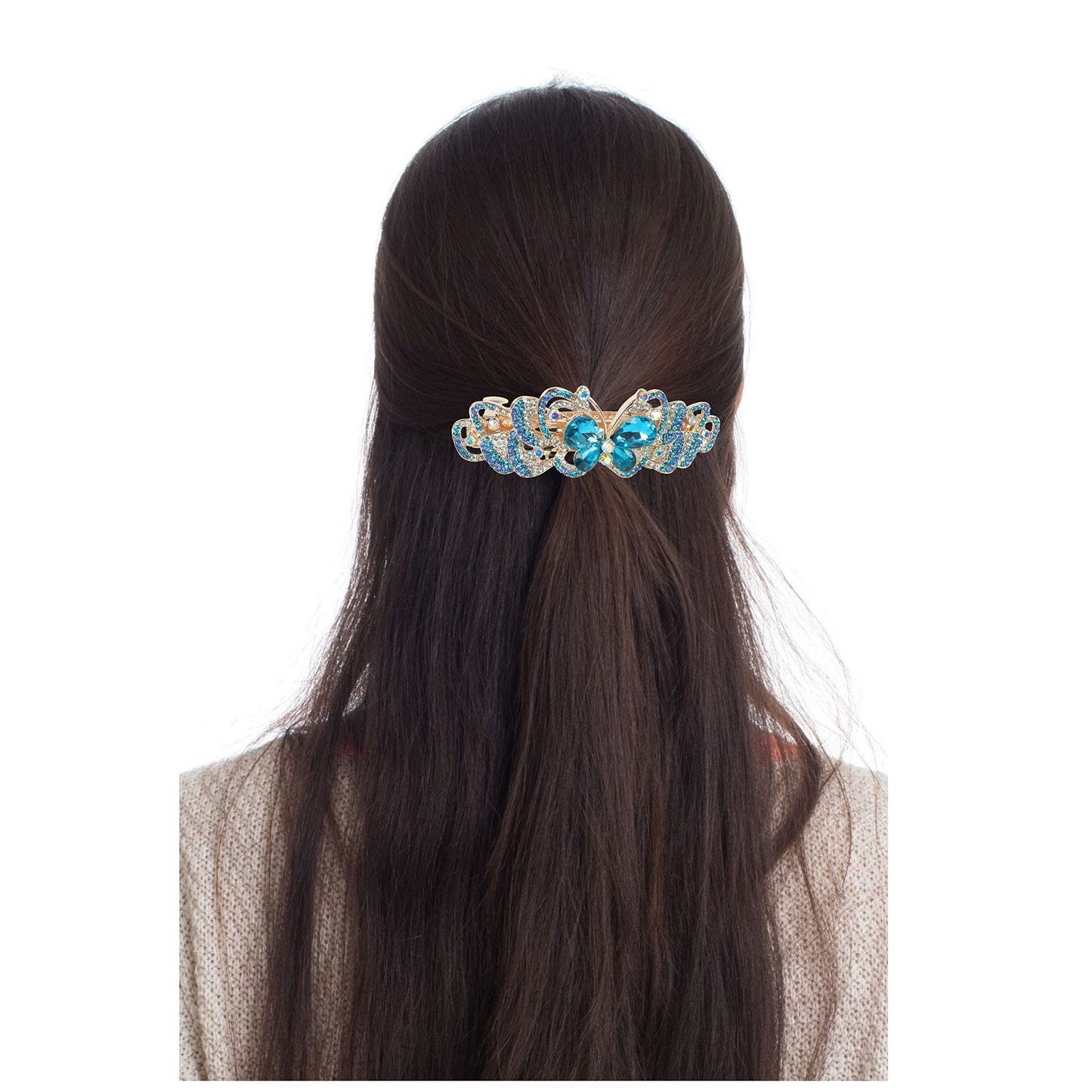 Butterfly Hair Barrettes - Jeweled Clips - Roses - Gold Metal with Rhinestones - Multi-Colored Jewels - 3.5" x 1.25" - Set of 2 Beauty & Personal Care BANBERRY DESIGNS