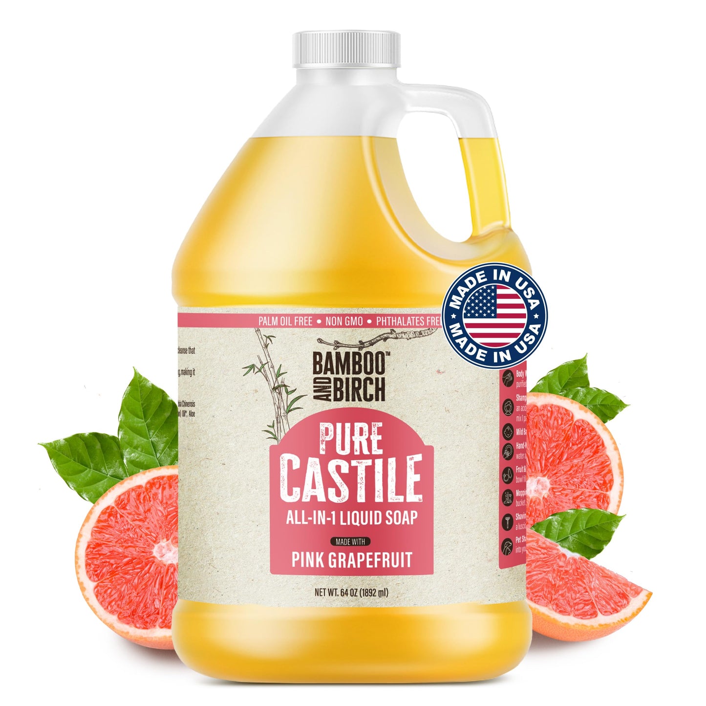 BAMBOO AND BIRCH Pure Castile Soap Liquid, Citrus Grapefruit, 64 oz Beauty & Personal Care BAMBOO AND BIRCH