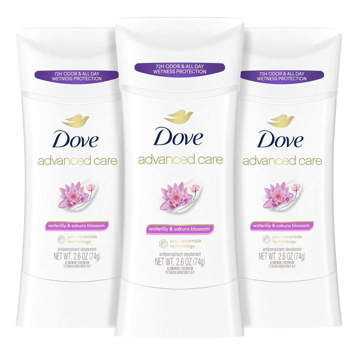 Dove Advanced Care Antiperspirant Deodorant Stick Waterlily & Sakura Blossom 3ct For underarm care with Pro Ceramide technology with 72-hour odor Beauty and Personal Care Dove